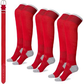 Youth Baseball Socks, Elastic Waist Belt Combo Set Adjustable Softball Sock for Boy Girl (3 Pairs of Socks & 1 Belt)