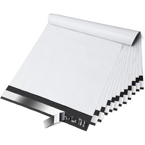 Poly Mailers Shipping Envelopes for Small Business, Strong Adhesive Sealing, Waterproof, and Tear-resistant Postal Mailing Bags for Clothing, Books, and Accessories (White, 10x13 Inch, 100 pack)