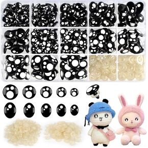 1200PCS Safety Eyes for Amigurumi, Stuffed Crochet Eyes with Washers 6mm, 8mm, 12mm Plastic Crochet Safety Eyes Black Safety Eyes for Crochet Stuffed Animal Eyes for Craft Teddy Bear 6