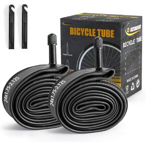 2 Pack 24 Inch Bike Tube AV32mm Schrader Valve, 24" Bicycle Tube for 24 x 1.75/1.9/1.95/2.0/2.1/2.125 Bike Tire, Butyl Rubber Inner Tube with 2 Tire Levers for Mountain MTB Bike