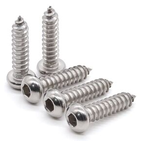 Glvaner (50 pcs) M5 x 16mm Button Head Socket Cap Self Tapping Screws 304 Stainless Steel 18-8 Wood Screws Sheet Metal Screws Full Thread Coverage