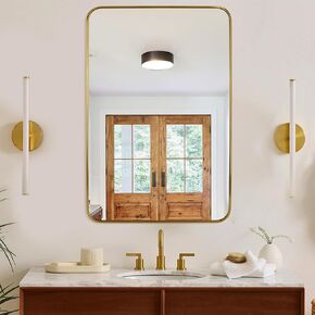 Gold Wall Mirror for Bathroom 24X36 Inch Stainless Steel Metal Frame Bathroom Vanity Mirror Rounded Rectangle Mirror Rustproof for Entryway, Living Room Hangs Vertically or Horizontally