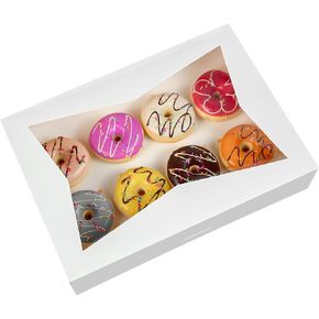 ONE MORE 14 x10 x 3inch White Lock Corner Window Bakery Cookie Boxes, Large Paperboard Container with PVC Windows for Pie, Pack of 12