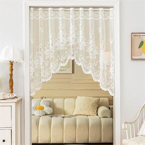 White Lace Arched Sheer Curtain Floral Embroidered Swag Curtain Valance Tier for Doorway Kitchen Bathroom Window, Rod Pocket Top 1 Panel (White,W63 x L39 inch)