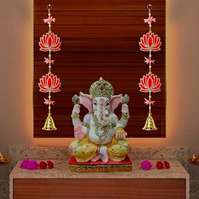 SATVIK قطعتان مقاس 53.34 سم لوتس لاتكان مزخرف توران/تعليق على الحائط Dipawali Navratri مصمم Mandir معلق ستارة Pujan Bandhanwar الهندية للمهرجانات التقليدية الفاخرة Latkan in Kuwait