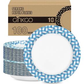 Ginkgo 100 Count Paper Plates 10 inch Bulk Thickened Heavy Duty Disposable Plates for Party, Wedding, Dinner, Kitchen, Picnic and Everyday Use