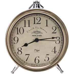 Vintage Table Clock on Stand, Super Silent Non Ticking Silvery Small Analog Alarm Clock,Battery Operated, Decorative Clock for Bedside/Desk/Shelf (Arabic)