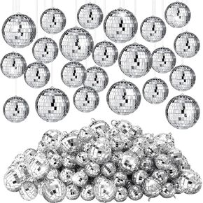 100 Pcs Mirror Disco Balls Decorations Different Sizes Bulk Silver Disco Balls Ornaments Hanging Disco Balls for Christmas Tree Dance Music 50s 60s 70s Disco Themed Party Decor (0.8,1.6,2.4,3,4,8)
