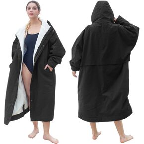 Catalonia Swim Parka for Men Women, Waterproof Surf Coat, Warm Sherpa Lined Swimmer Jacket, Oversized Hooded Changing Robe