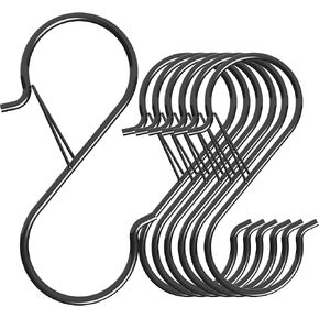7 Pack S Hooks Hanging Safety Buckle - 5 inch Heavy Duty S Hooks for Hanging Plants, Clothes, Bags, Kitchen Utensils, Cups, Pots and Pans (Black)