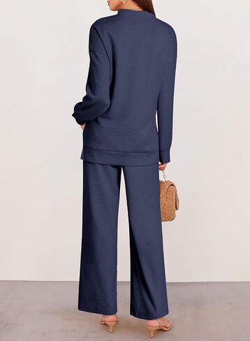 Dokotoo Lounge Sets for Women 2024 Fall 2 Piece Knit Outfits Long Sleeve Pullover Tops Wide Leg Pants Sweaters Tracksuits in Saudi Arabia