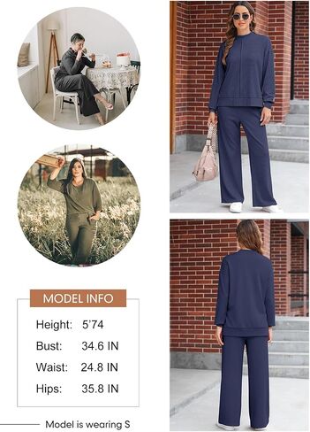 Dokotoo Lounge Sets for Women 2024 Fall 2 Piece Knit Outfits Long Sleeve Pullover Tops Wide Leg Pants Sweaters Tracksuits in Saudi Arabia