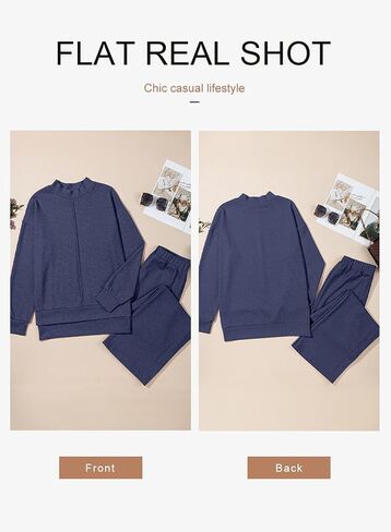Dokotoo Lounge Sets for Women 2024 Fall 2 Piece Knit Outfits Long Sleeve Pullover Tops Wide Leg Pants Sweaters Tracksuits in Saudi Arabia