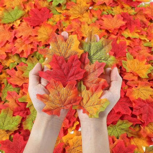 Fake Fall Leaves Halloween Decor Fake Fall Maple Leaf Leaves 3.15 Inch Fake Autumn Leaves for Party Wedding Thankgiving Decor（4 Color, 200 Pcs ） in Saudi Arabia