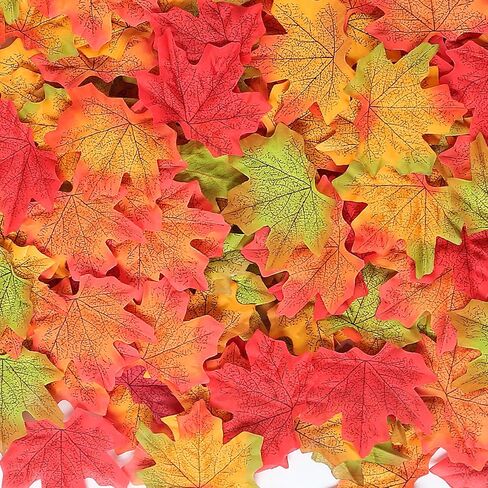 Fake Fall Leaves Halloween Decor Fake Fall Maple Leaf Leaves 3.15 Inch Fake Autumn Leaves for Party Wedding Thankgiving Decor（4 Color, 200 Pcs ） in Saudi Arabia