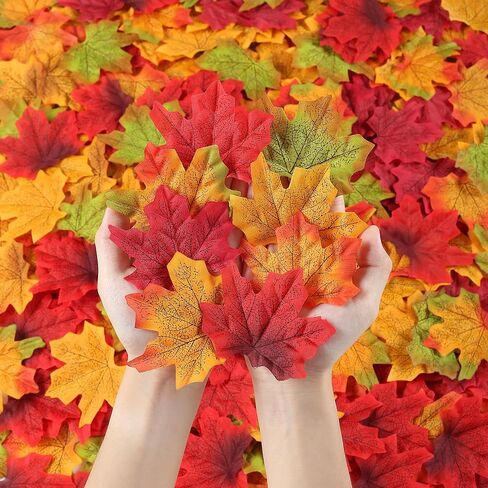 Fake Fall Leaves Halloween Decor Fake Fall Maple Leaf Leaves 3.15 Inch Fake Autumn Leaves for Party Wedding Thankgiving Decor（4 Color, 200 Pcs ） in Saudi Arabia