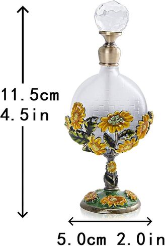 يو فنغ 8 مللي زجاجة عطر زجاجية فارغة عتيقة مع عباد الشمس مزين بجسم مسطح قابل لإعادة الملء زجاجة عطر in Kuwait