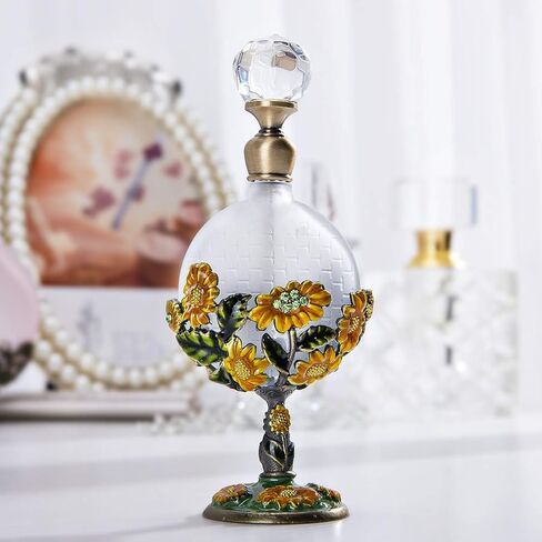 يو فنغ 8 مللي زجاجة عطر زجاجية فارغة عتيقة مع عباد الشمس مزين بجسم مسطح قابل لإعادة الملء زجاجة عطر in Kuwait