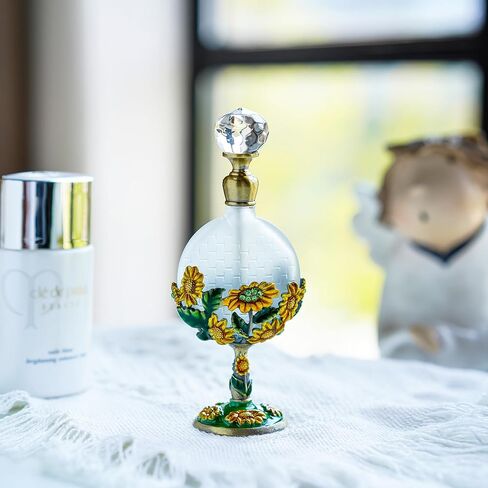 يو فنغ 8 مللي زجاجة عطر زجاجية فارغة عتيقة مع عباد الشمس مزين بجسم مسطح قابل لإعادة الملء زجاجة عطر in Kuwait