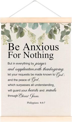 laveliabel إطار شماعات ملصق مسيحي، آية الكتاب المقدس الكتاب المقدس جدار الفن ديكور ملصق راية مع شماعات الخشب، إيجابية تكون قلقة من لا شيء جدار الفن ديكور لغرفة النوم، 12x16in in Kuwait