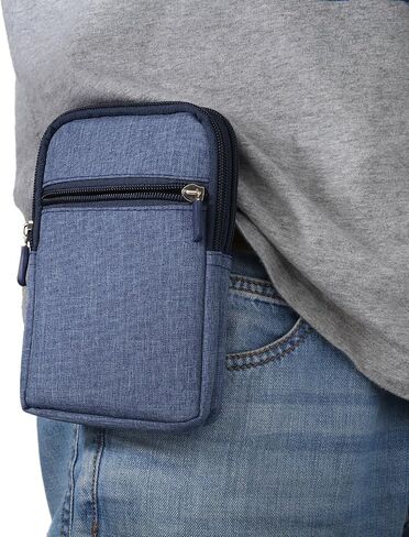 Vertical Cell Phone Waist Bag for Men, Cell Phone Belt Clip Pouch Small, Mens Outdoor Sport Travel Nylon Zipper Cellphone Waist Wallet Bag Smartphone Pouch Pack Pocket with Belt Loop Carabiner Hook in Kuwait