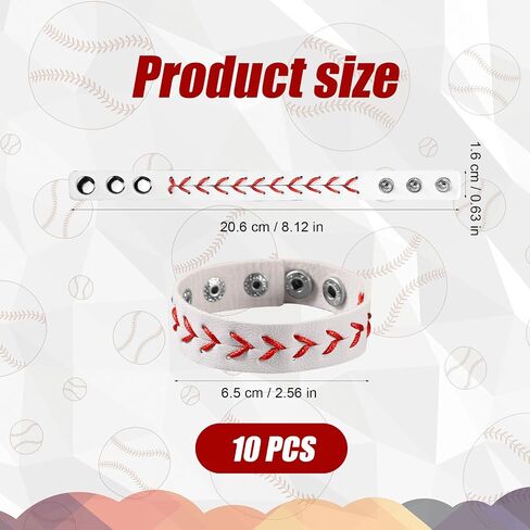 10pcs Baseball Bracelets, Leather Baseball Bangle Cuff Wristband Adjustable Softball Charm Bracelets Sports Team Bracelet Gifts Jewelry for Party Favors Men Women Boys Teens Adults in Saudi Arabia