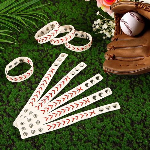 10pcs Baseball Bracelets, Leather Baseball Bangle Cuff Wristband Adjustable Softball Charm Bracelets Sports Team Bracelet Gifts Jewelry for Party Favors Men Women Boys Teens Adults in Saudi Arabia