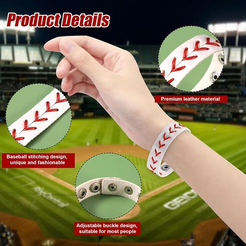 10pcs Baseball Bracelets, Leather Baseball Bangle Cuff Wristband Adjustable Softball Charm Bracelets Sports Team Bracelet Gifts Jewelry for Party Favors Men Women Boys Teens Adults in Saudi Arabia