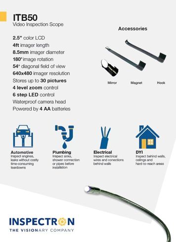 كاميرا بوريسكوب للمنظار الصناعي مع ضوء، كاميرا على شكل ثعبان 5.5 ملم، كاميرا تفتيش ميكانيكية صرف صحي، كابل شبه صلب in Kuwait