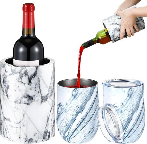 Baderke Marble Wine Cooler with 2 Marble Stainless Steel Wine Cup Wine Chiller Portable Wine Bottle Chiller Beverage Chiller Wine Accessories for Wine Lovers Parties Dinner Keep Wine Beverages Cold in Saudi Arabia