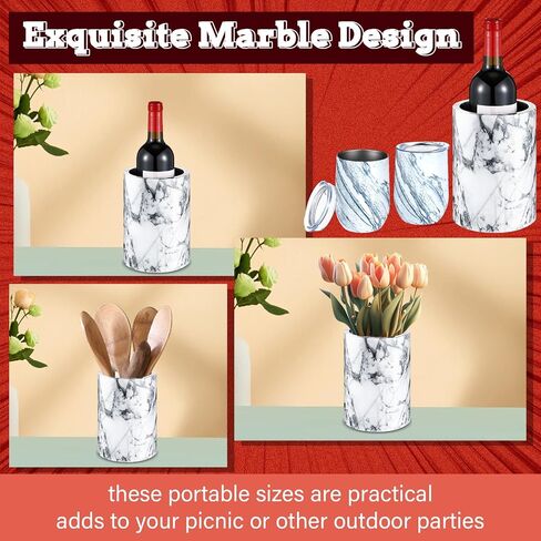 Baderke Marble Wine Cooler with 2 Marble Stainless Steel Wine Cup Wine Chiller Portable Wine Bottle Chiller Beverage Chiller Wine Accessories for Wine Lovers Parties Dinner Keep Wine Beverages Cold in Saudi Arabia