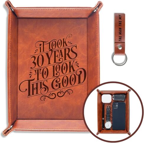 INNObeta 30th Birthday Gifts for Men, Him, Valet Tray for Male, Bedside Tray with Keychain - It Took 30 Years to Look This Good in Saudi Arabia