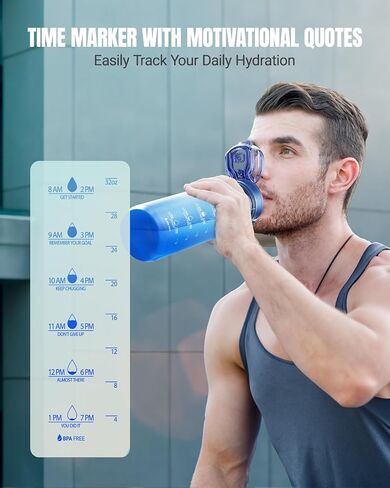 Sahara Sailor Water Bottle, 32oz Motivational Water Bottles with Time Marker, Sports Water Bottle with Silicone Spout and Straw, Tritan, BPA Free, Leakproof Bottle with Wide Mouth in Saudi Arabia