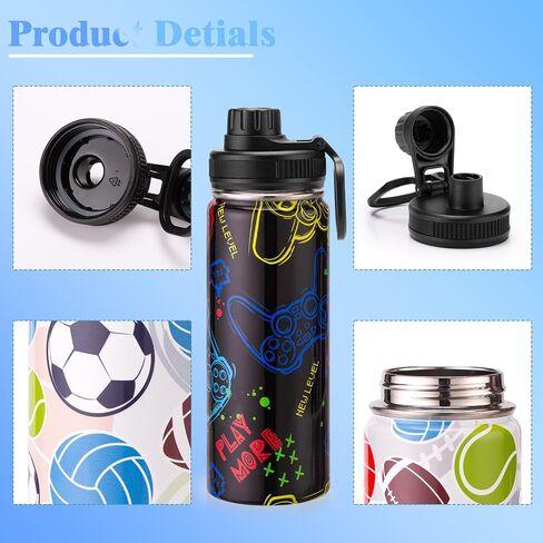 18oz Insulated Water Bottle with Straw Lid & Spout Lid, Game Controller, Gift for Kids Boys Girls Student Sports Travel Fitness Hiking Outdoors, Double Wall, Hands Wash Only, Black in Saudi Arabia