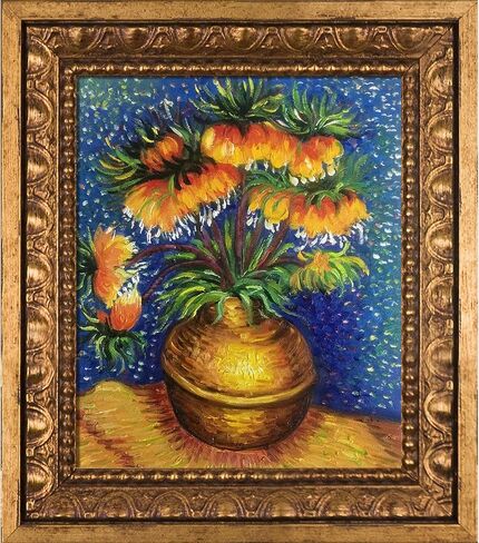 La Pastiche OverstockArt Crown Imperial Fritillaries in a Copper Vase by Gogh Hand Painted Oil on Canvas with Versailles Gold Frame, 13.5" x 11.5", Multi-Color in Saudi Arabia