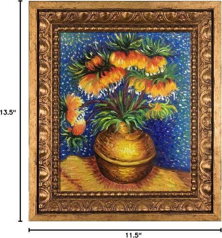 La Pastiche OverstockArt Crown Imperial Fritillaries in a Copper Vase by Gogh Hand Painted Oil on Canvas with Versailles Gold Frame, 13.5" x 11.5", Multi-Color in Saudi Arabia