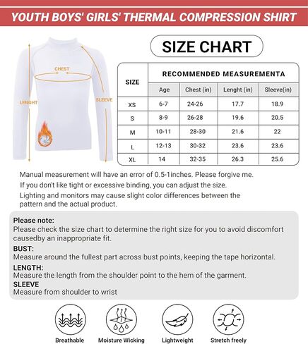 Youth Boys' Compression Shirt Long Sleeve Thermal Undershirt，Fleece Base Layer Athletic for Baseball, Football in Saudi Arabia