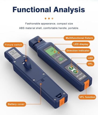 معرف الألياف الضوئية 800-1700 نانومتر الكل في واحد، محدد الأخطاء البصرية المدمج بطول 5 كيلومتر VFL، كاشف حركة الألياف OFI مع LED، أزرق داكن in Kuwait