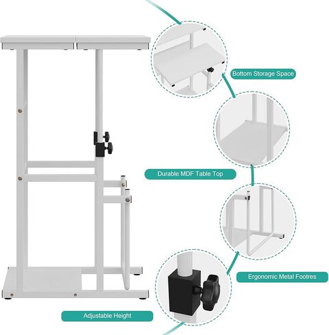 حامل Shintenchi Mobile Podium، عربة كمبيوتر محمول متدحرجة مع ارتفاع قابل للتعديل، حامل كمبيوتر محمول مع سدادة علوية دوارة وحافة، مكتب كمبيوتر محمول قائم على عجلات، أسود in Kuwait