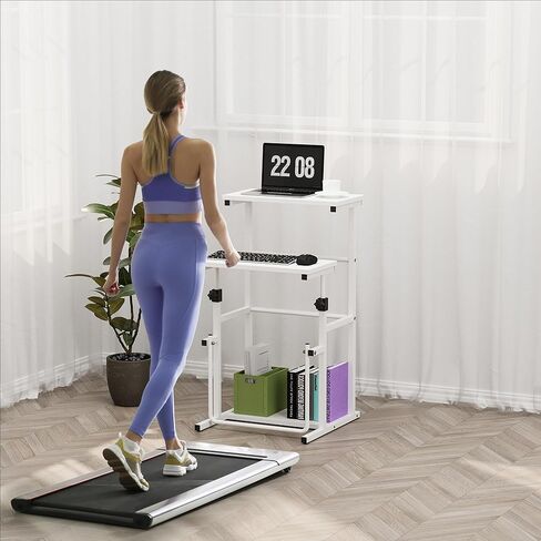 حامل Shintenchi Mobile Podium، عربة كمبيوتر محمول متدحرجة مع ارتفاع قابل للتعديل، حامل كمبيوتر محمول مع سدادة علوية دوارة وحافة، مكتب كمبيوتر محمول قائم على عجلات، أسود in Kuwait