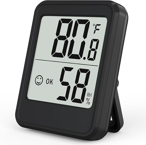 مقياس حرارة رقمي للرطوبة في الأماكن المغلقة، مقياس حرارة الغرفة 2.7 بوصة مع مستشعر عالي الدقة، مقياس مراقبة درجة الحرارة والرطوبة لأساسيات المنزل لغرفة النوم، وغرفة الأطفال، والدفيئة (أسود) in Kuwait