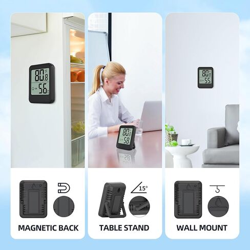 مقياس حرارة رقمي للرطوبة في الأماكن المغلقة، مقياس حرارة الغرفة 2.7 بوصة مع مستشعر عالي الدقة، مقياس مراقبة درجة الحرارة والرطوبة لأساسيات المنزل لغرفة النوم، وغرفة الأطفال، والدفيئة (أسود) in Kuwait