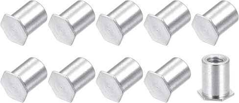 صواميل تثبيت ذاتية من METALLIXITY (M4) 100 قطعة، صواميل مثبتة برأس سداسي من الفولاذ الكربوني - للمثبتات الميكانيكية للأثاث، لون فضي in Kuwait