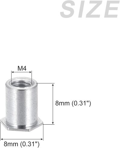 صواميل تثبيت ذاتية من METALLIXITY (M4) 100 قطعة، صواميل مثبتة برأس سداسي من الفولاذ الكربوني - للمثبتات الميكانيكية للأثاث، لون فضي in Kuwait