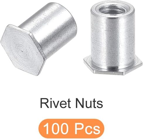 صواميل تثبيت ذاتية من METALLIXITY (M4) 100 قطعة، صواميل مثبتة برأس سداسي من الفولاذ الكربوني - للمثبتات الميكانيكية للأثاث، لون فضي in Kuwait