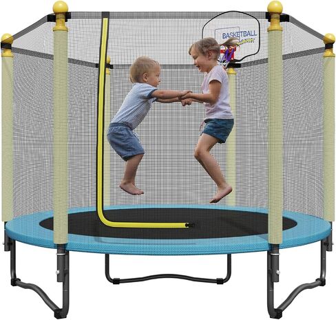 60" Trampoline for Kids, Indoor & Outdoor Trampoline with Net, Basketball Hoop Birthday Gifts for Boys & Girls, Baby Toddler Christmas Toys/Green in Saudi Arabia