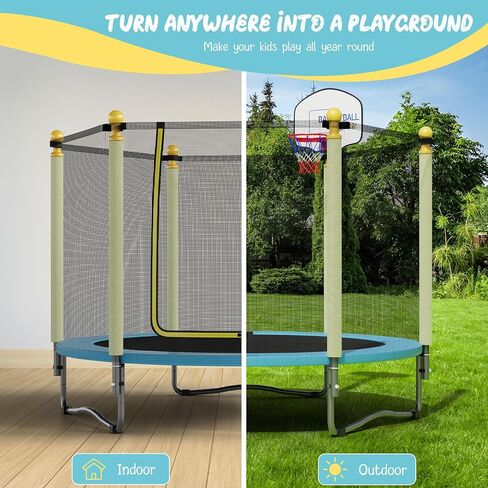 60" Trampoline for Kids, Indoor & Outdoor Trampoline with Net, Basketball Hoop Birthday Gifts for Boys & Girls, Baby Toddler Christmas Toys/Green in Saudi Arabia