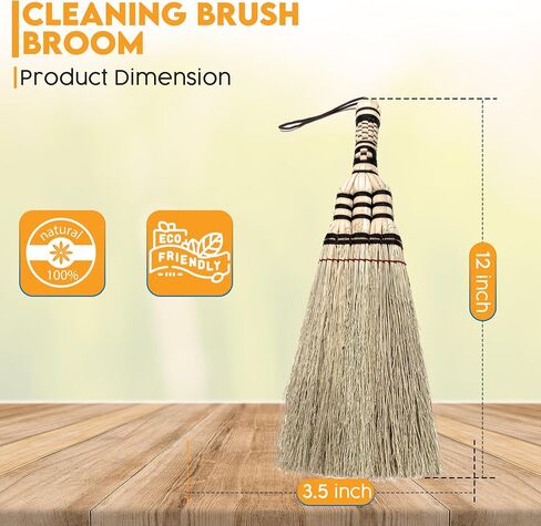 SN SKENNOVA - (Tiny Size) 11 inch Short of Asian Whisk Broom Thai Natural Straw Broom with Embroidery Nylon Thread Handle with Nylon Hanger in Saudi Arabia