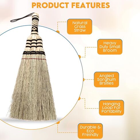 SN SKENNOVA - (Tiny Size) 11 inch Short of Asian Whisk Broom Thai Natural Straw Broom with Embroidery Nylon Thread Handle with Nylon Hanger in Saudi Arabia
