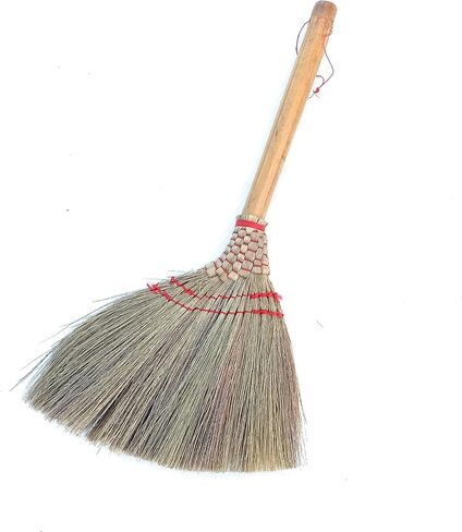 SN SKENNOVA - (Tiny Size) 11 inch Short of Asian Whisk Broom Thai Natural Straw Broom with Embroidery Nylon Thread Handle with Nylon Hanger in Saudi Arabia